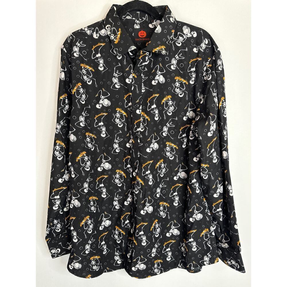 Simon Banks Men's Halloween Skate‎ Board Skeleton Pumpkin Novelty Print NWOT